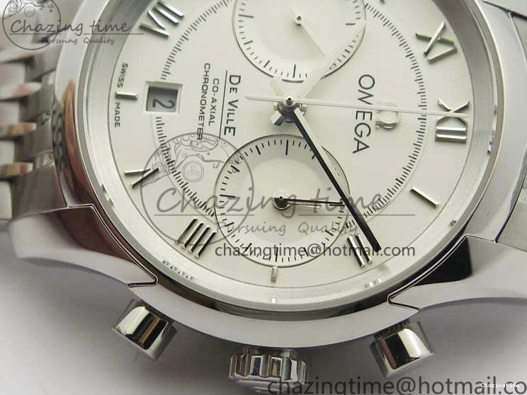 0403 HighQuality De Ville Chronograph SS OMF 1:1 Best Edition White Dial On SS Bracelet A 8151